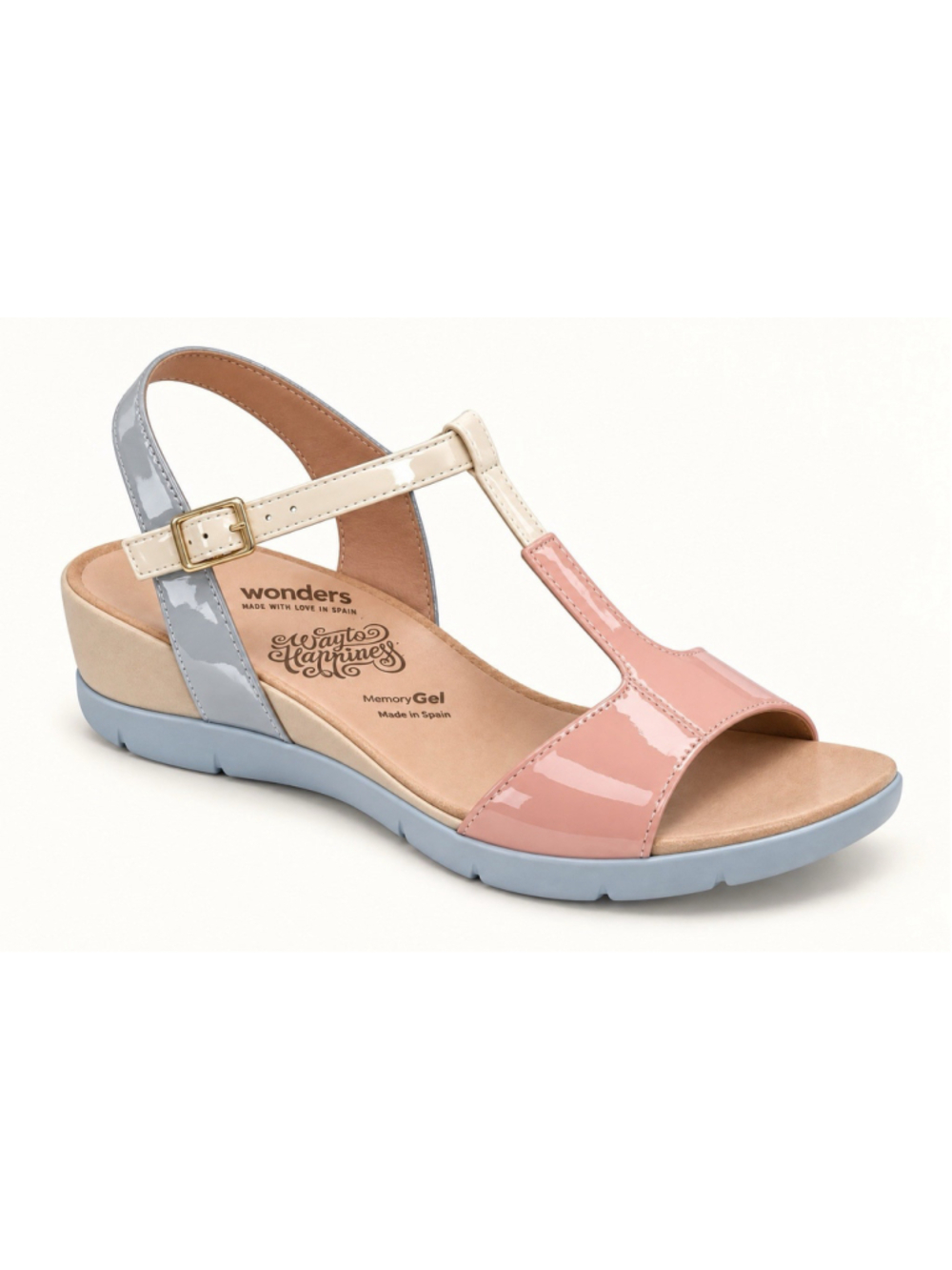 Wonders Memory Gel Leather Comfort Sandals Patent EU 42 11 NWOB New Spain Boho